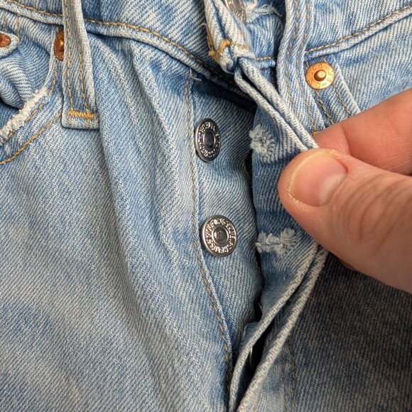 Womens 24 Blue Levi’s Premium Denim Wedgie Straight Jeans Button Fly Distressed - Picture 7 of 10